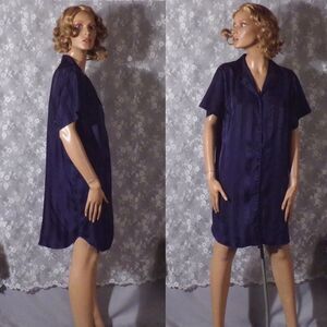 Vintage 90s Sleep Shirt 1990s Navy Blue Striped Classic Nightie Size Small